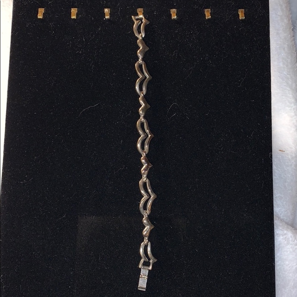 925 Stamped Silver Open Heart Bracelet 8” Long